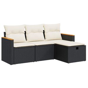 vidaXL 4-tlg. Garten-Sofagarnitur mit Kissen Schwarz Poly Rattan