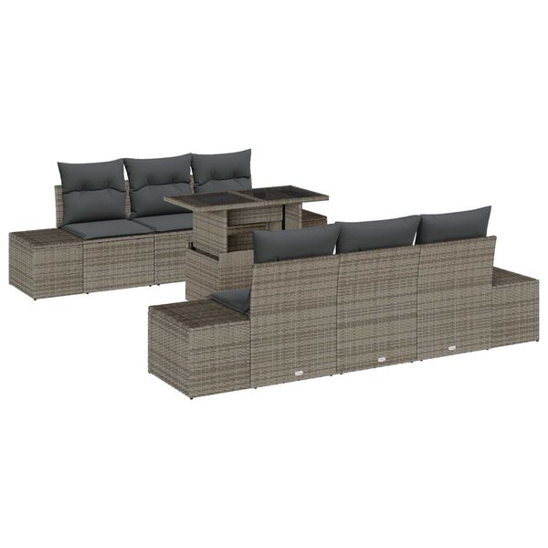 vidaXL Sofa Set mit Kissen 7 pcs Grau Poly-Rattan