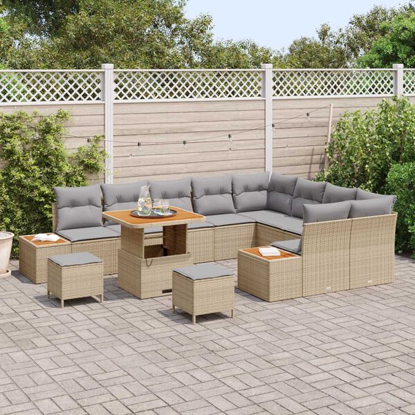 vidaXL Garten-Sofa-Set mit Kissen mit Speicher Beige Poly Rattan