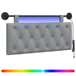 vidaXL H&auml;ngendes Kopfteil Mit LED Licht Hellgrau Stoff