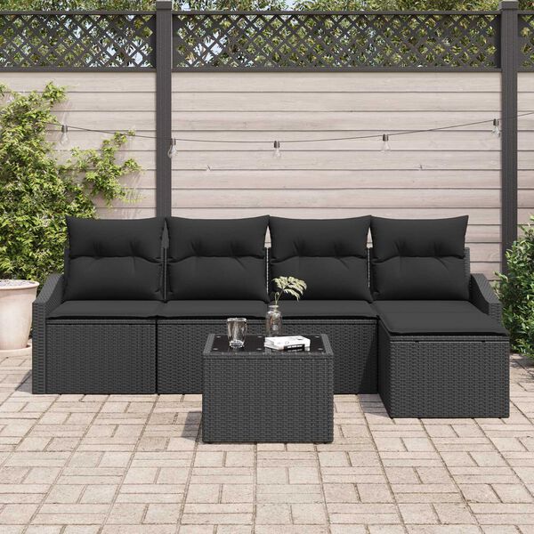vidaXL Sofa Set mit Kissen mit Speicher 6 pcs Schwarz Poly-Rattan