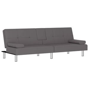 vidaXL Schlafsofa mit Getr&auml;nkehaltern Grau Kunstleder