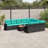 vidaXL 11-teiliges Gartensofa-Set mit Kissen, schwarzes Polyrattan