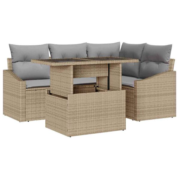 vidaXL Gartensofa-set mit Kissen 5 pcs Beige und Hellgrau Poly-Rattan