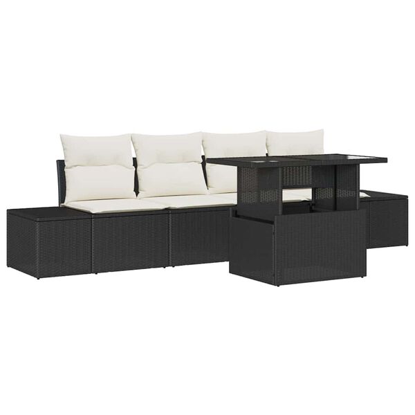 vidaXL Sofa Set mit Kissen 5 pcs Schwarz und Creme Poly-Rattan