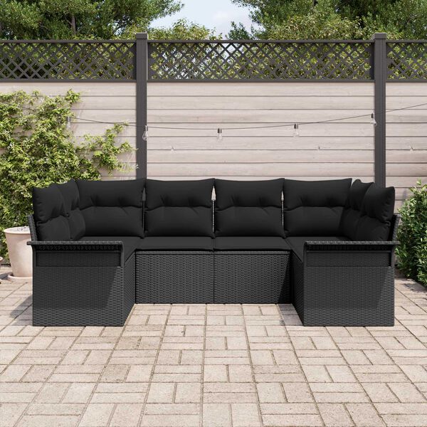 vidaXL Gartensofa-set mit Kissen 6 pcs Schwarz Poly-Rattan