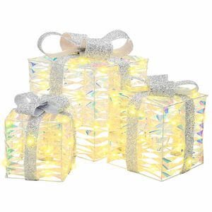 vidaXL Geschenkbox mit 60 LEDs 3 pcs Warmwei&szlig; 20 x 20 x 20 cm PET