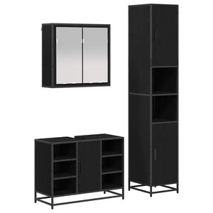 vidaXL Badezimmerm&ouml;bel-Set 3 Stk. Schwarz Eichen-Optik Holzwerkstoff