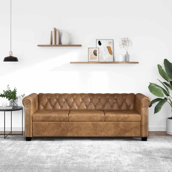 vidaXL Chesterfield-Sofa 3-Sitzer Kunstleder Braun