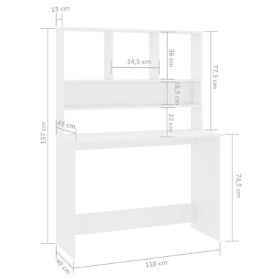 vidaXL Schreibtisch mit Regalen Hochglanz-Weiß 110x45x157 cm