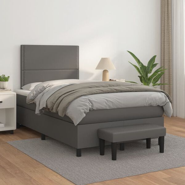 vidaXL Boxspringbett mit Matratze Grau 120x190 cm Kunstleder