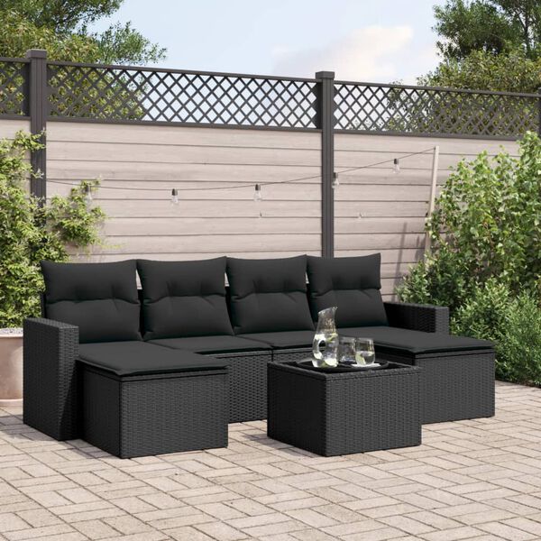 vidaXL 7-tlg. Garten-Sofagarnitur mit Kissen Schwarz Poly Rattan