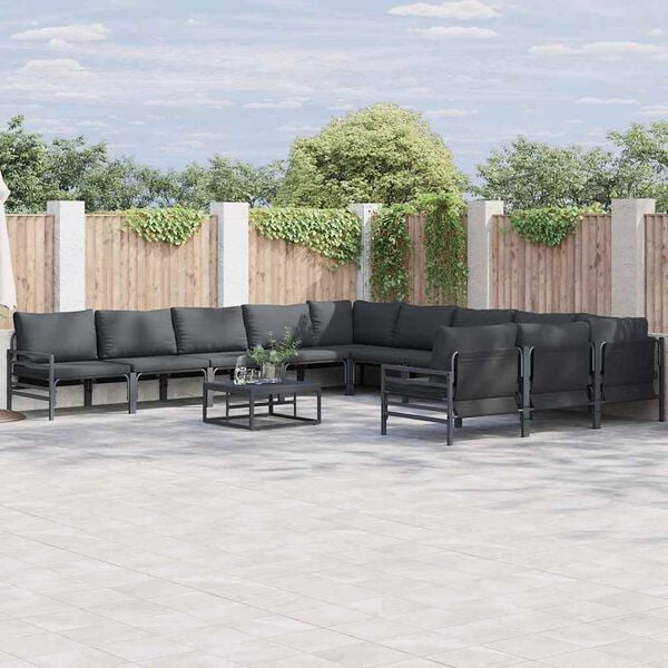 vidaXL Gartensofa-set mit Kissen 11 pcs Schwarz Stahl