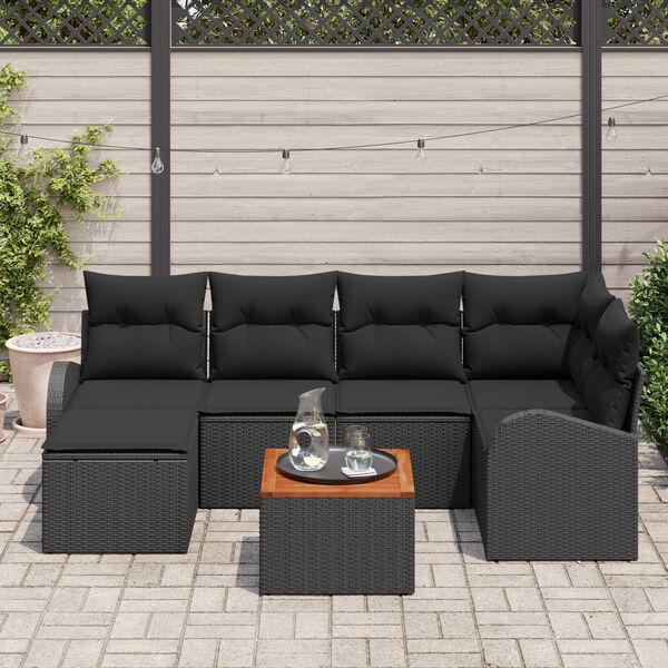 vidaXL Gartensofa-set mit Speicher 7 pcs Schwarz Poly-Rattan