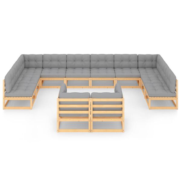 vidaXL 12-tlg. Garten-Lounge-Set mit Kissen Massivholz Kiefer
