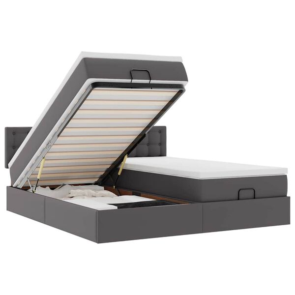 vidaXL Ottoman-Bett mit Matratzen & LEDs Grau 160x200 cm Kunstleder