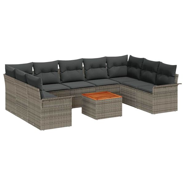 vidaXL Gartensofa-set mit Kissen 10 pcs Grau Poly-Rattan