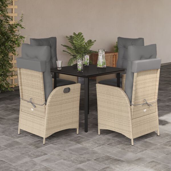 vidaXL 5-tlg. Garten-Essgruppe mit Kissen Beige Poly Rattan