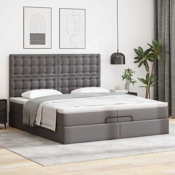 vidaXL Ottoman-Bett mit Matratzen Grau 200x200 cm Kunstleder