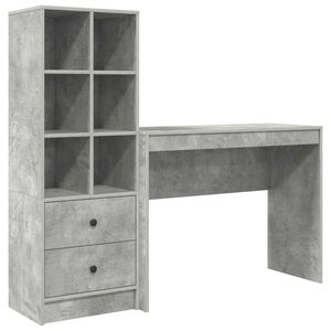 vidaXL Schreibtisch mit Schubladen mit Regal 2 pcs Beton Grau
