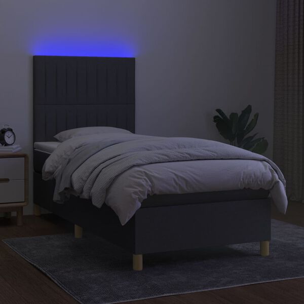 vidaXL Boxspringbett mit Matratze & LED Dunkelgrau 90x200 cm Stoff