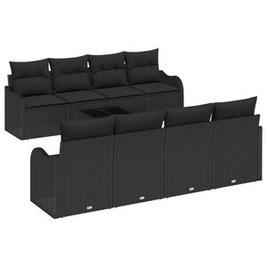 vidaXL Gartensofa-set 9 pcs Schwarz Poly-Rattan und Stahl und Glas