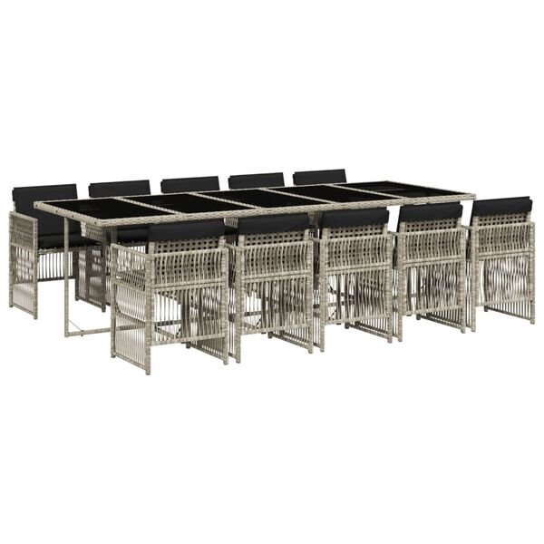 vidaXL 11-tlg. Garten-Essgruppe mit Kissen Hellgrau Poly Rattan