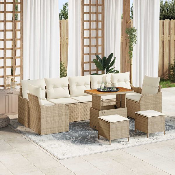 vidaXL Garten-Sofa-Set mit Kissen mit Speicher 10 pcs Beige und Creme