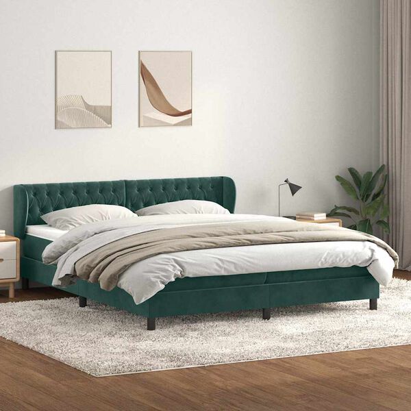 vidaXL Boxspringbett mit Matratzen Dunkelgr&uuml;n 180x210 cm Samt