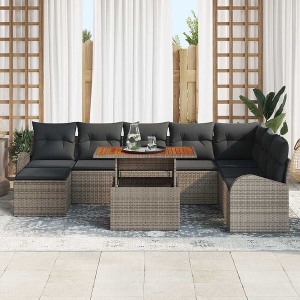 vidaXL Garten-Sofa-Set mit Speicher 9 pcs Grau Poly Rattan