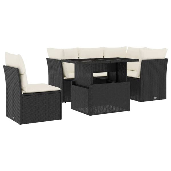 vidaXL 6-tlg. Garten-Sofagarnitur mit Kissen Schwarz Poly Rattan