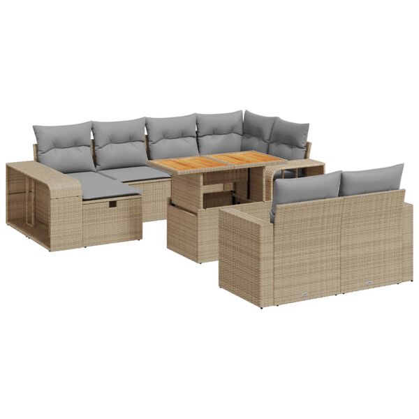 vidaXL 11-tlg. Garten-Sofagarnitur mit Kissen Beige Poly Rattan