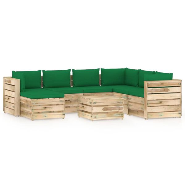 vidaXL 8-tlg. Garten-Lounge-Set mit Kissen Gr&uuml;n Impr&auml;gniertes Holz
