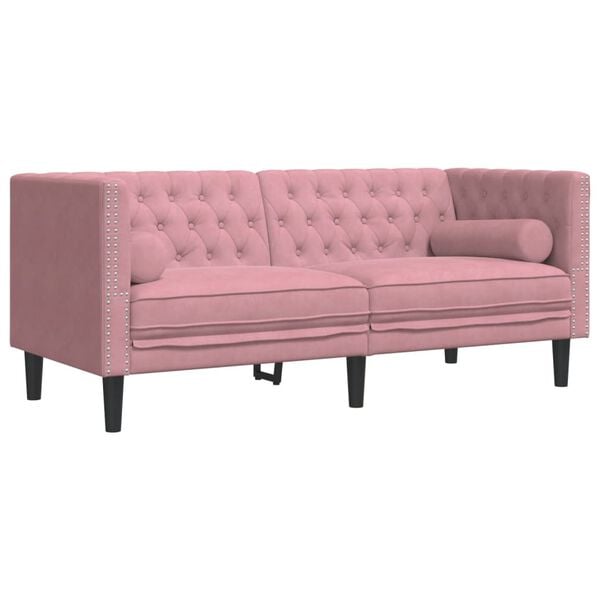 vidaXL Chesterfield-Sofa mit Nackenrollen 2-Sitzer Rosa Samt