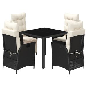 vidaXL 5-tlg. Garten-Essgruppe mit Kissen Schwarz Poly Rattan