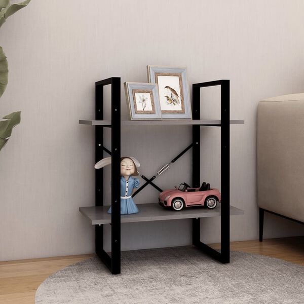 vidaXL Bücherregal 2 Böden Grau 60x30x70 cm Massivholz Kiefer