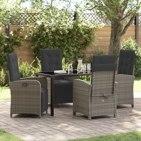 vidaXL Garten Essgruppe mit Kissen 5 pcs Grau Poly-Rattan