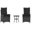 vidaXL 3-tlg. Bistro-Set mit Kissen Schwarz Poly Rattan