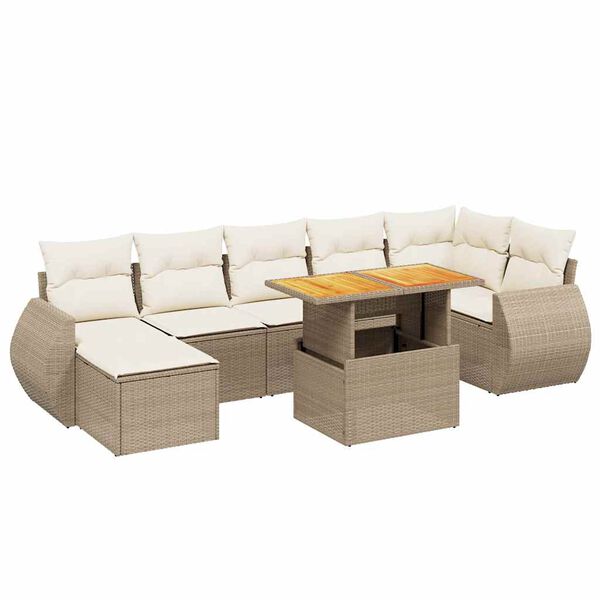 vidaXL 8-tlg. Garten-Sofagarnitur mit Kissen Beige Poly Rattan