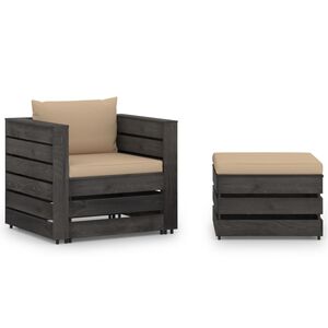 vidaXL 2-tlg. Garten-Lounge-Set mit Kissen Grau Impr&auml;gniertes Holz
