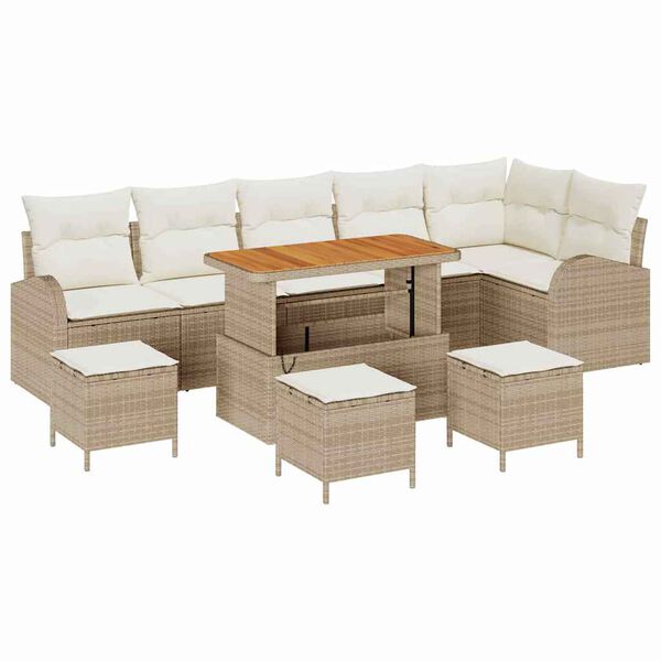 vidaXL Gartensofa-set mit Kissen 10 pcs Beige Poly-Rattan