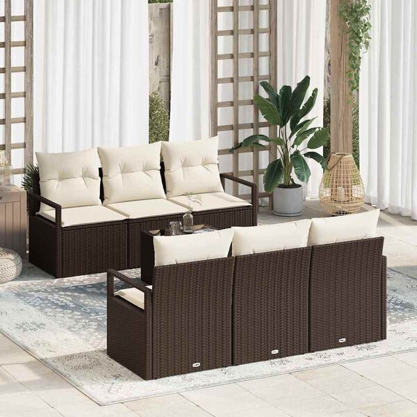 vidaXL Sofa Set 7 pcs Braun und Creme Poly-Rattan