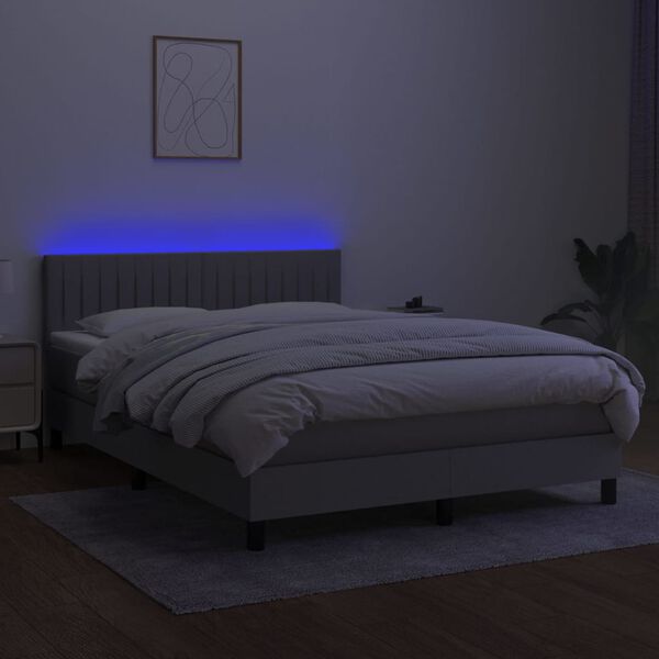 vidaXL Boxspringbett mit Matratze & LED Hellgrau 140x190 cm Stoff