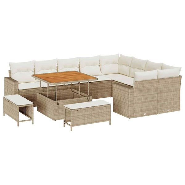 vidaXL Gartensofa-set mit Kissen 13 pcs Beige und Creme Poly-Rattan