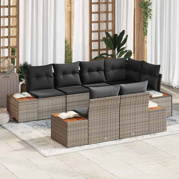 vidaXL Gartensofa-set mit Kissen mit Speicher 7 pcs Grau Polyrattan