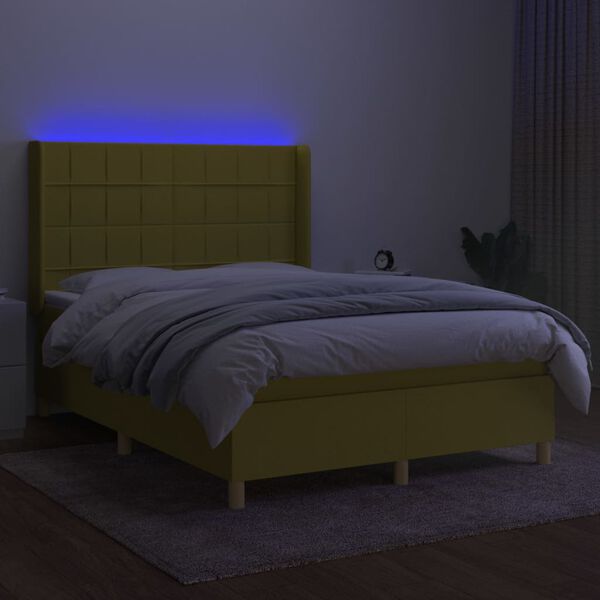 vidaXL Boxspringbett mit Matratze & LED Gr&uuml;n 140x190 cm Stoff