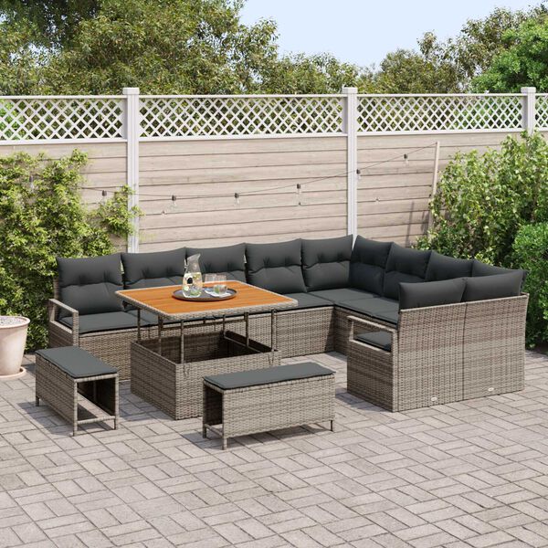 vidaXL Gartensofa-set mit Kissen 12 pcs Grau Poly-Rattan