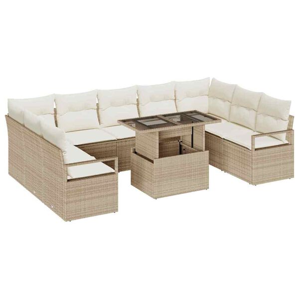 vidaXL Garten-Sofa-Set mit Kissen 10 pcs Beige und Creme Poly-Rattan