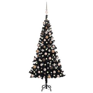 vidaXL K&uuml;nstlicher Weihnachtsbaum Beleuchtung & Kugeln Schwarz 150 cm