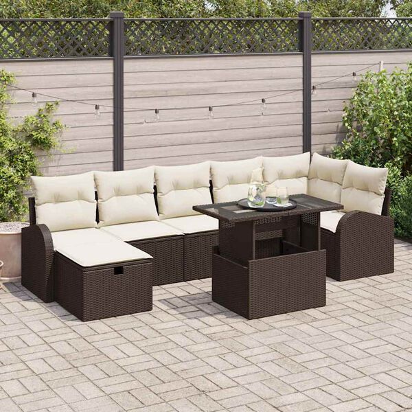 vidaXL Garten-Sofa-Set mit Kissen mit Speicher 8 pcs Braun Poly Rattan
